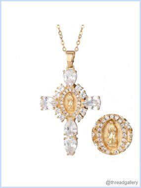 Gold Plated Cross Pendant Necklace Cubic Zirconia Religious Jewelry